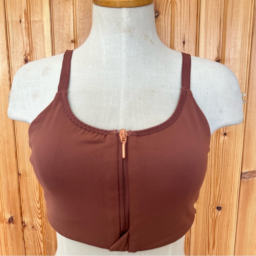 Athleta Sportwear Daily Bra Medium Brown rust zipper front adjustable straps